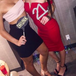 Boohoo Red Off the Shoulder Midi Dress